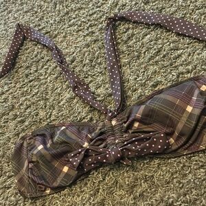 Maia Y2K Brown Pink Halter Top Bikini Top Size XL